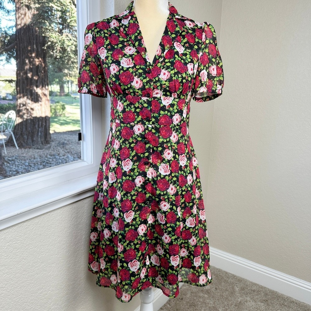 Betsey‎ Johnson Roses Floral Print Mini Tea Dress Womens 2 Whimsical Charming